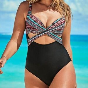 Women's Multicolor Patterned One-Piece Swimsuit